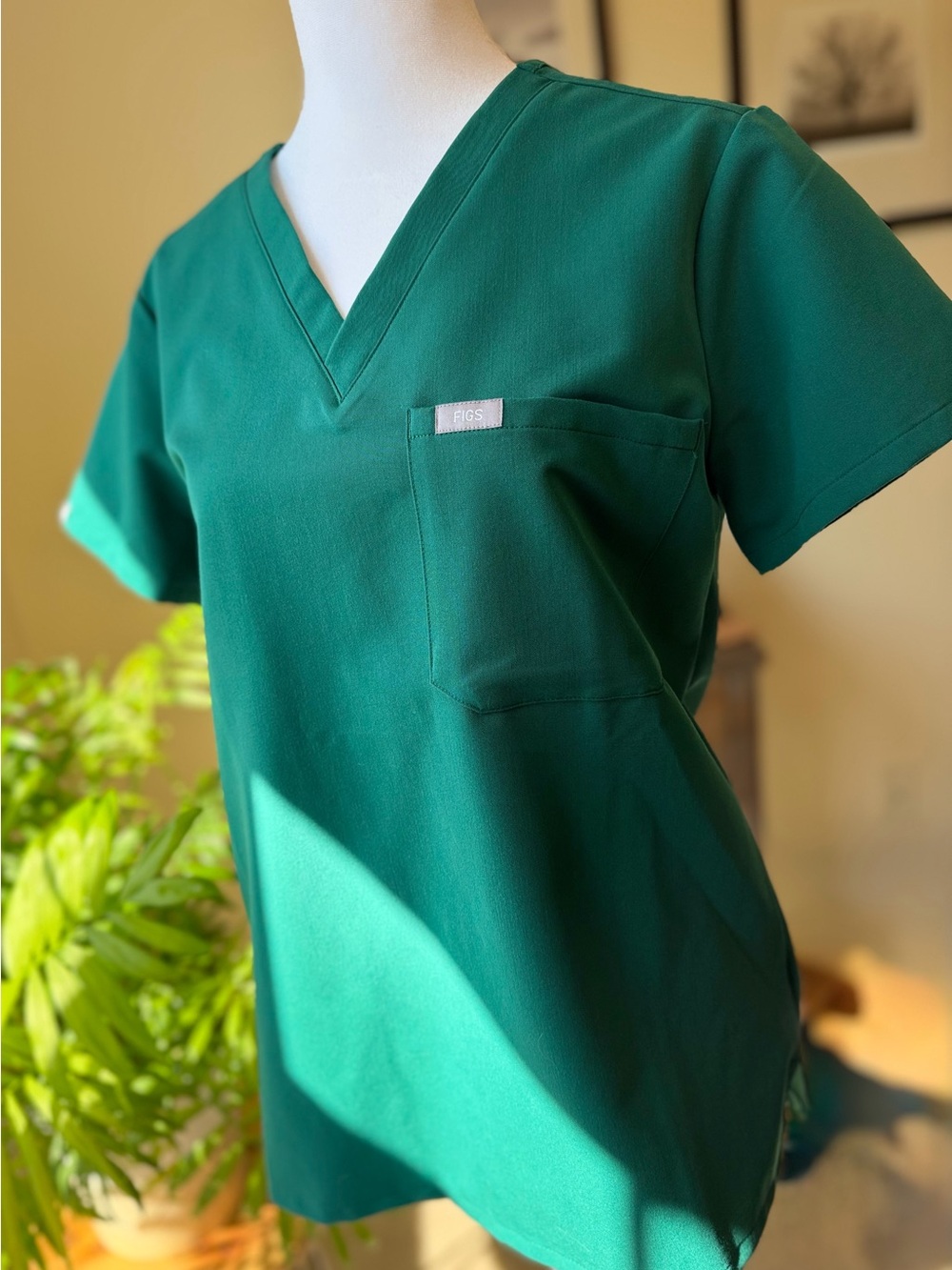 FIGS Emerald V-Neck Scrub Top with Chest Pocket